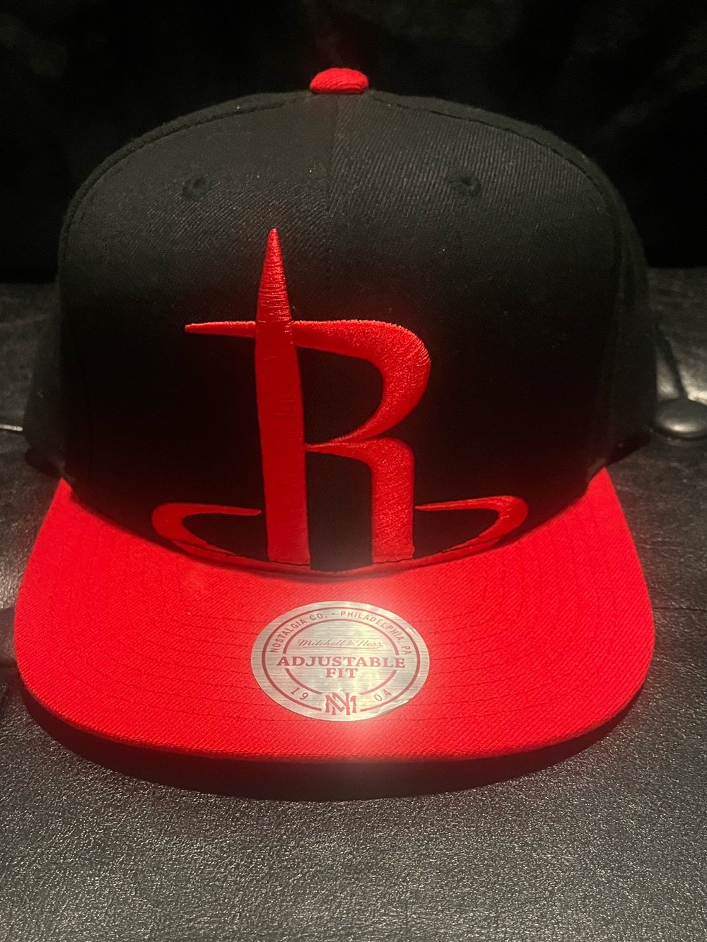 Mitchell & Ness Black and Red Snapback with Embroidered R Logo